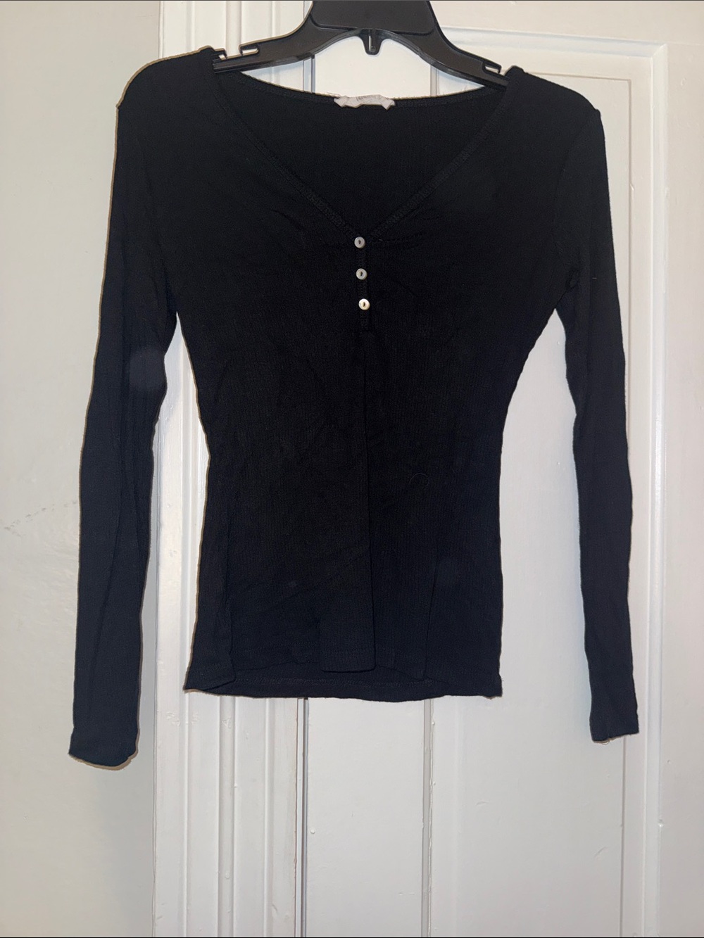 Talula Black Ribbed Long-Sleeve Henley Top